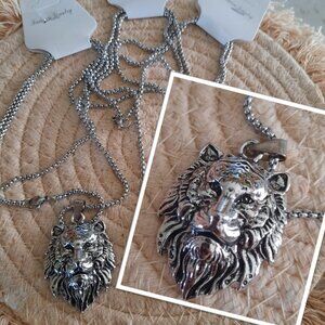 Men's Stainless Steel Gothic Necklace - Lion Pendant, NEW!